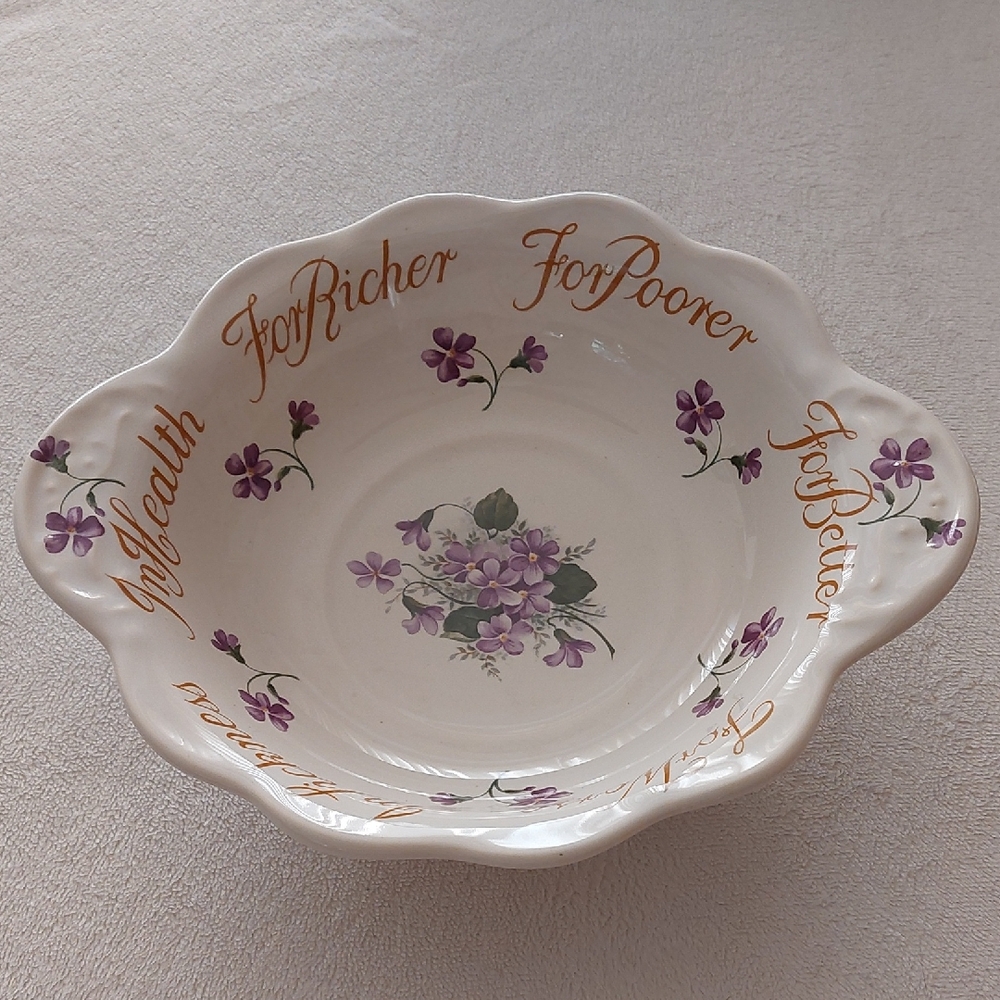 Floral Decorative Bowl with Gold Script